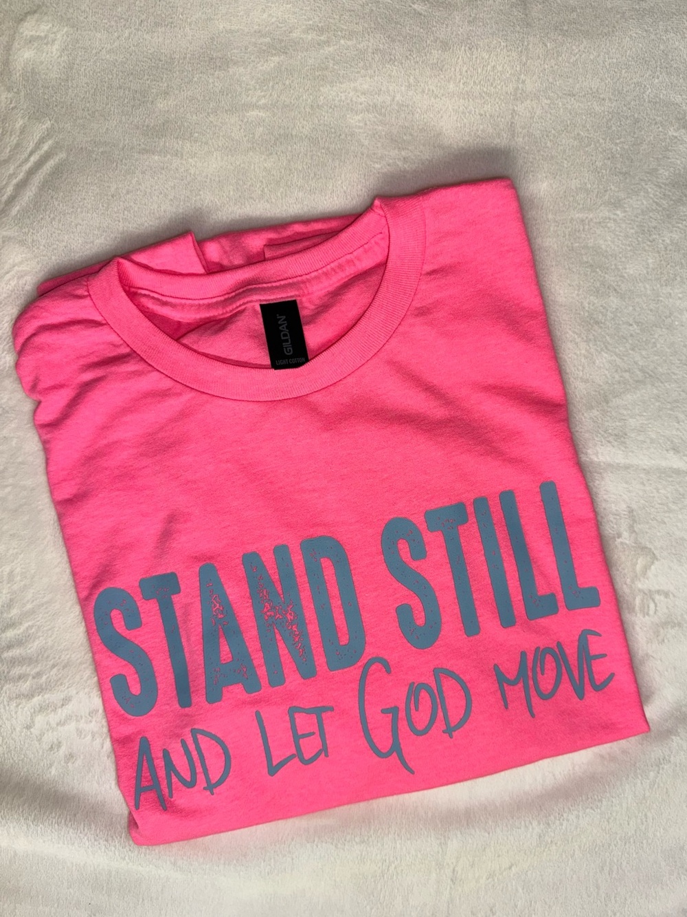 Gildan Pink Short Sleeve Tee with 'STAND STILL' Graphic